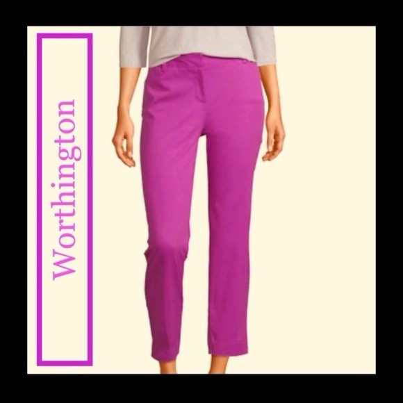 Worthington Purple Slim Fit Cropped Office Career Work Ankle Pants Trousers 6 - Picture 1 of 6